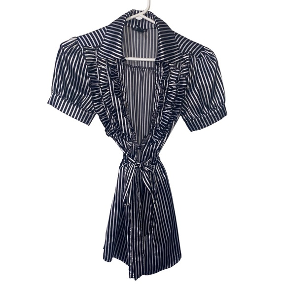 Black & White Striped Ruffle Dress with Belt - Size S - Picture 2 of 8